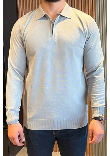 Polo Yaka Yarım Fermuarlı Erkek Triko Kazak P-00013251 fırsatları