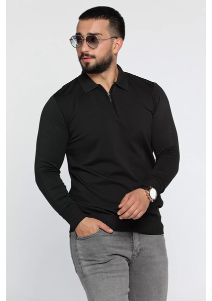 Polo Yaka Yarım Fermuarlı Erkek Triko Kazak fiyatları