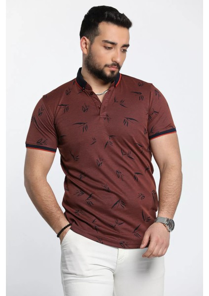 Polo Yaka Desenli Ön Düğmeli Erkek Tişört