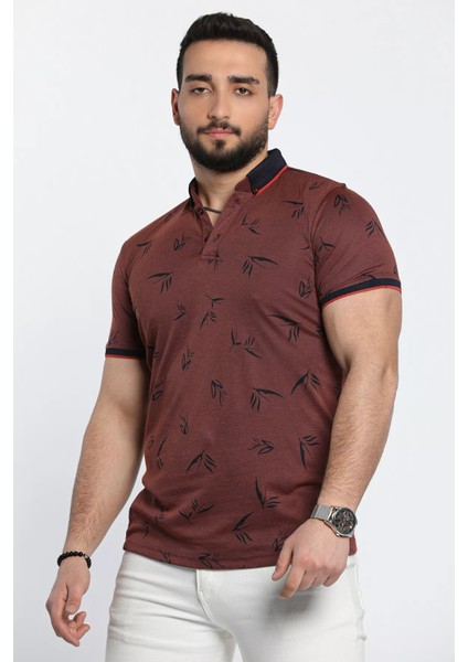 Polo Yaka Desenli Ön Düğmeli Erkek Tişört fiyatları