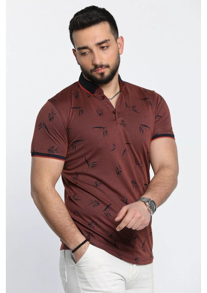 Polo Yaka Desenli Ön Düğmeli Erkek Tişört modelleri