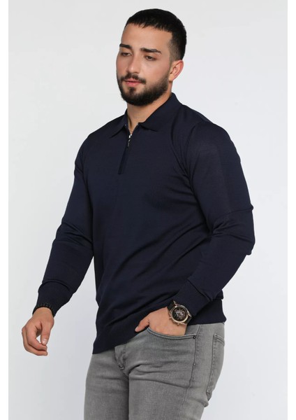 Polo Yaka Yarım Fermuarlı Erkek Triko Kazak P-00013251 fiyatları
