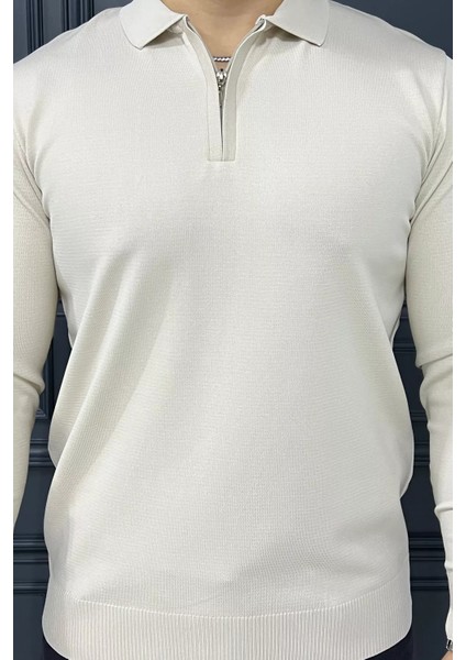 Polo Yaka Yarım Fermuarlı Erkek Triko Kazak P-00013251 fırsatları