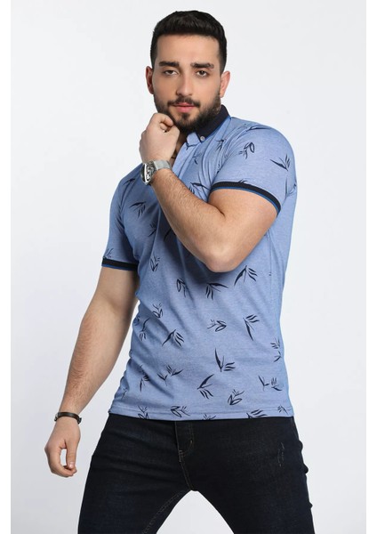 Polo Yaka Desenli Ön Düğmeli Erkek Tişört
