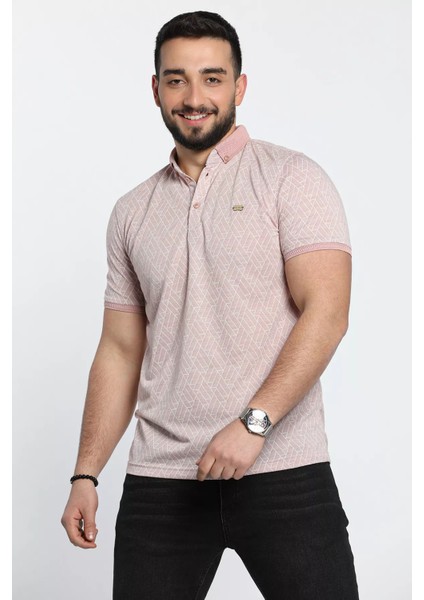 Erkek Desenli Likralı Polo Yaka Tişört