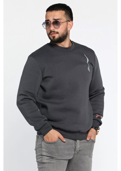 Üç Iplik Şardonlu Bisiklet Yaka Erkek Sweatshirt