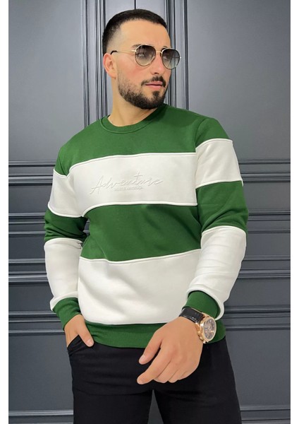 Bisiklet Yaka Üç Iplik Şardonlu Renk Garnili Erkek Sweatshirt