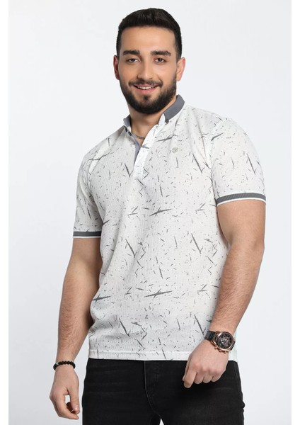 Erkek Desenli Likralı Polo Yaka Tişört