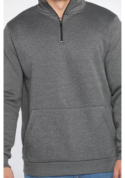 Yarım Fermuarlı Üç Iplik Şardonlu Erkek Sweatshirt fırsatları