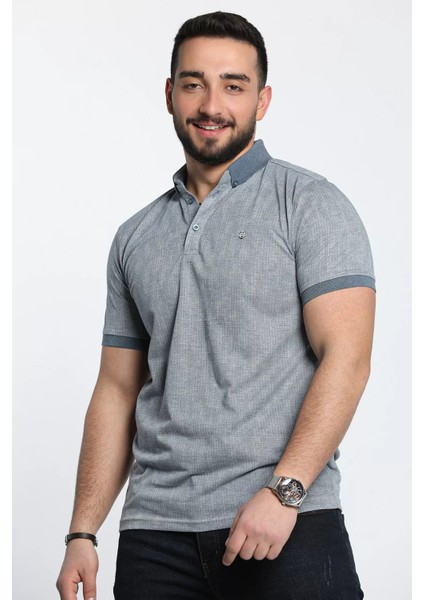 Kendinden Desenli Polo Yaka Erkek Tişört modelleri