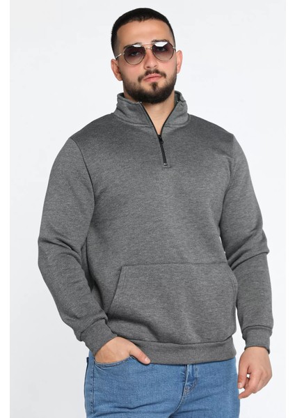 Yarım Fermuarlı Üç Iplik Şardonlu Erkek Sweatshirt