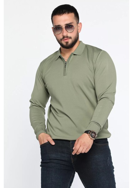 Polo Yaka Yarım Fermuarlı Erkek Triko Kazak P-00013251