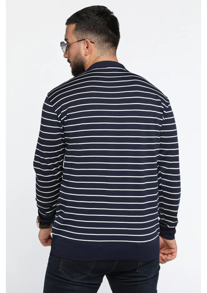 Polo Yaka Yarım Fermuarlı Çizgili Erkek Triko Kazak modelleri