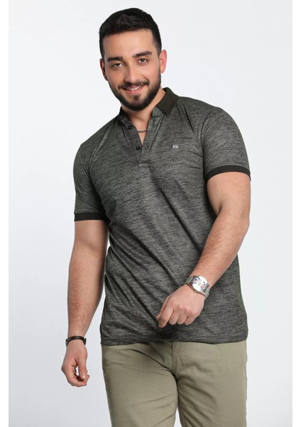 Kendinden Desenli Polo Yaka Ön Düğme Detaylı Erkek Tişört modelleri