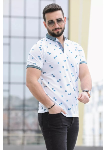 Yaprak Desenli Likralı Erkek Polo Yaka Tişört modelleri
