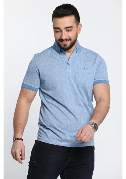 Kendinden Desenli Polo Yaka Erkek Tişört modelleri
