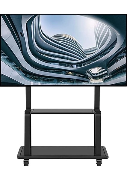 Mobil Tekerlekli Tv Standı, Yüksekliği Ayarlanabilir, 2 Raflı ve 80KG Kapasiteli