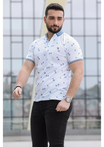 Yaprak Desenli Likralı Erkek Polo Yaka Tişört modelleri