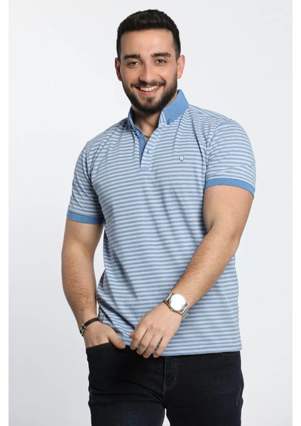 Erkek Çizgi Desenli Likralı Polo Yaka Tişört