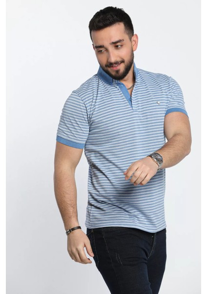 Erkek Çizgi Desenli Likralı Polo Yaka Tişört modelleri