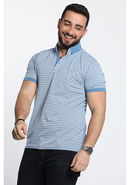 Erkek Çizgi Desenli Likralı Polo Yaka Tişört fırsatları