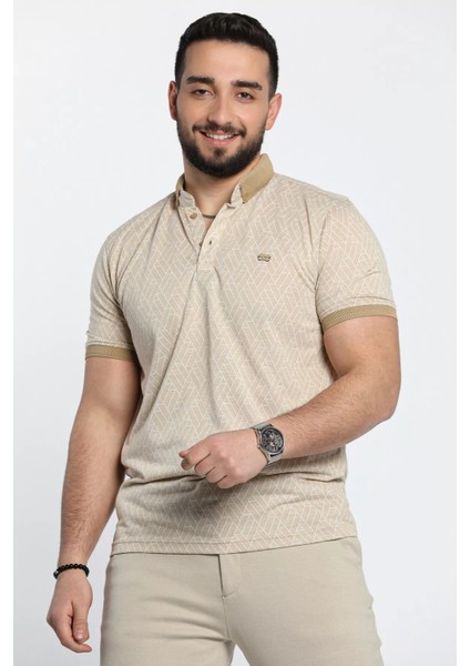 Erkek Desenli Likralı Polo Yaka Tişört