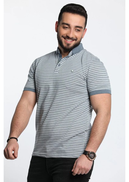 Erkek Çizgi Desenli Likralı Polo Yaka Tişört