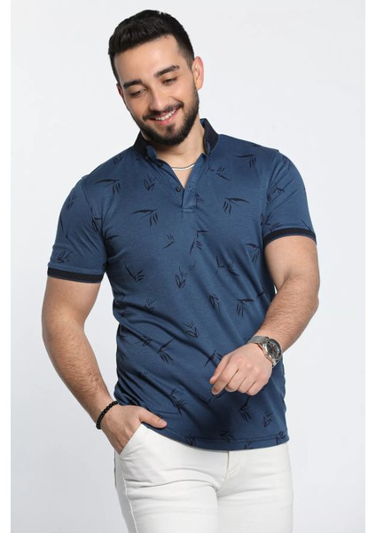Polo Yaka Desenli Ön Düğmeli Erkek Tişört fiyatları