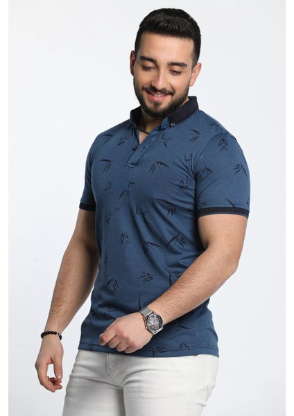Polo Yaka Desenli Ön Düğmeli Erkek Tişört modelleri