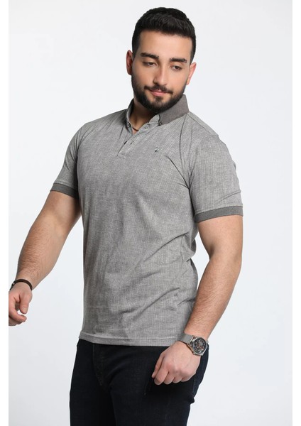 Kendinden Desenli Polo Yaka Erkek Tişört modelleri