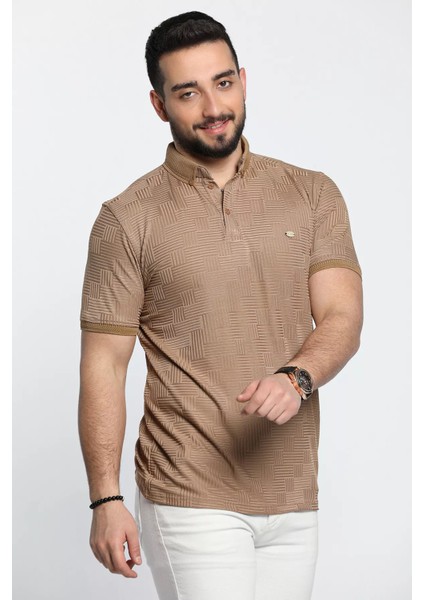 Kendinden Desenli Likralı Erkek Polo Yaka Tişört modelleri