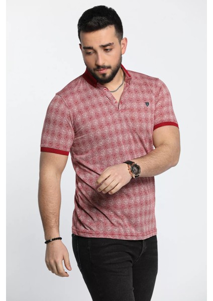Erkek Çiçek Desenli Likralı Polo Yaka Tişört