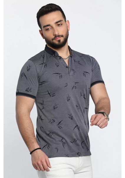 Polo Yaka Desenli Ön Düğmeli Erkek Tişört modelleri
