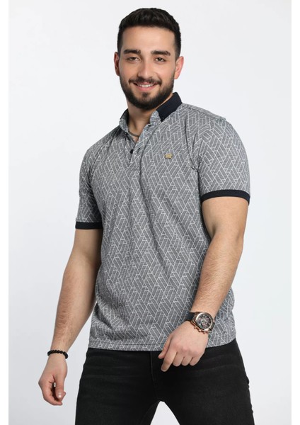 Erkek Desenli Likralı Polo Yaka Tişört
