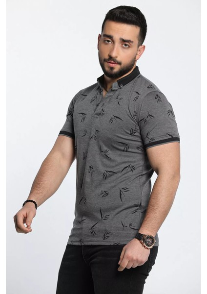 Polo Yaka Desenli Ön Düğmeli Erkek Tişört modelleri