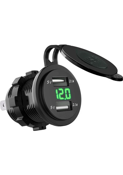 Yeşil Stil Çift USB Şarj Soketi Su Geçirmez Güç Çıkışı 2.1A 2.1A Voltmetre ve Tel ile Araba Tekne Motosiklet Için In-Line 10A Sigorta (Yurt Dışından)