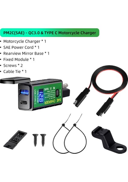 PM2C-SAE Stili Deelife 12V USB Motosiklet Şarj Cihazı Su Geçirmez Soket Voltmetre Hızlı Şarj Adaptörü Sae USB Type-C Motosiklet Aksesuarları (Yurt Dışından)