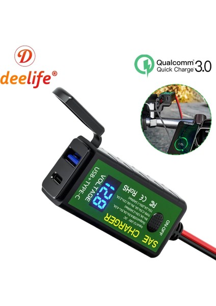 PM2C-SAE Stili Deelife 12V USB Motosiklet Şarj Cihazı Su Geçirmez Soket Voltmetre Hızlı Şarj Adaptörü Sae USB Type-C Motosiklet Aksesuarları (Yurt Dışından) indirimleri