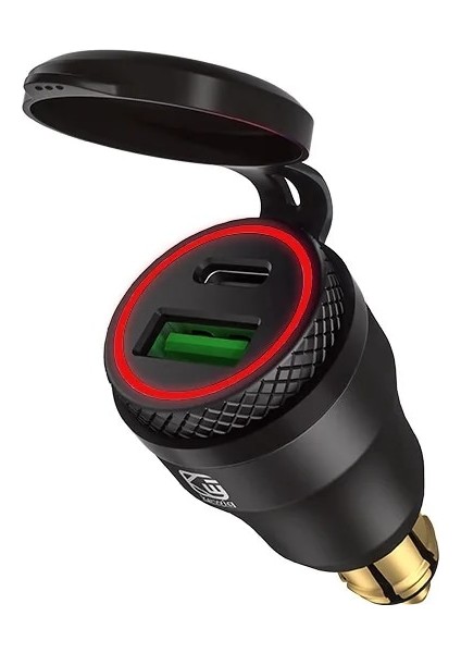 Siyah-Kırmızı Tarzı Alüminyum Moto Şarj Cihazı Qc3.0 Küçük Dın Soketli USB Güç Adaptörü ile Avrupa Fişli Motosiklet Için Hızlı Şarj Tipi-C Pd Gücü (Yurt Dışından)