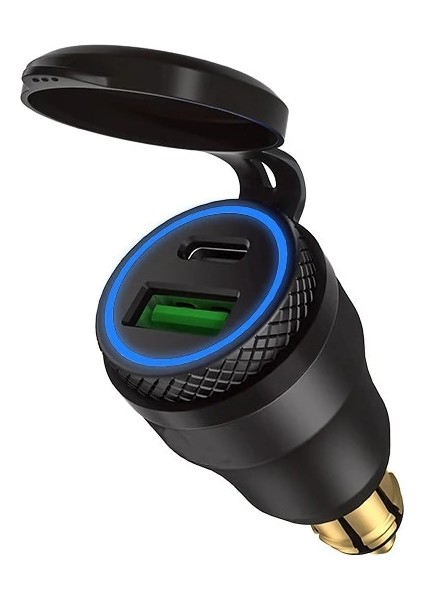 Siyah Mavi Tarzı Alüminyum Type-C Pd Güç Dağıtımı USB Şarj Cihazı 30W Qc 3.0 Hızlı Şarj Cihazı Hella Dın Soketi Için Su Geçirmez Bmw Ducati Triumph (Yurt Dışından)