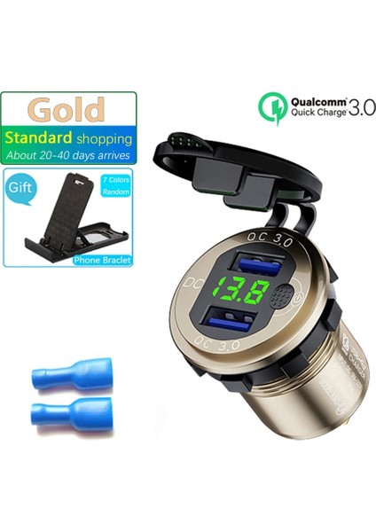 Altın-Standart Stil LED Ekran 36W Qc3.0 Motosiklet USB 12V Soket Metal Anahtarı Su Geçirmez Evrensel Kamyon Araba Çakmak Soketi Telefon Kamerası Için (Yurt Dışından)