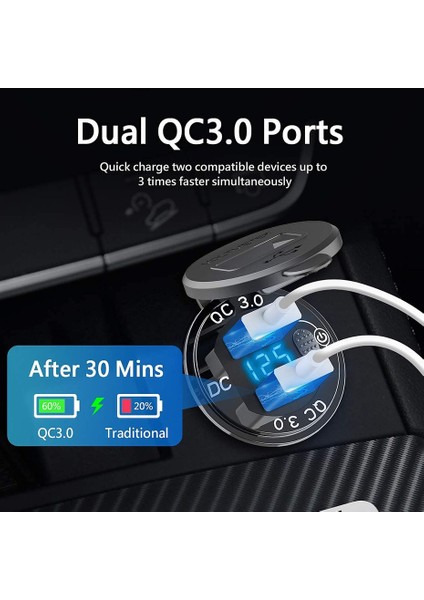 Altın-Standart Stil LED Ekran 36W Qc3.0 Motosiklet USB 12V Soket Metal Anahtarı Su Geçirmez Evrensel Kamyon Araba Çakmak Soketi Telefon Kamerası Için (Yurt Dışından) modelleri