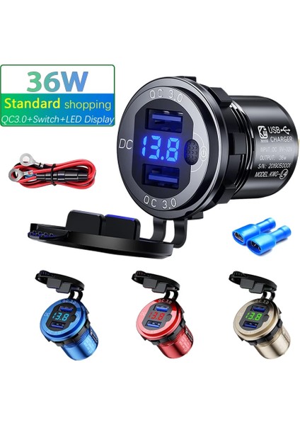 Altın-Standart Stil LED Ekran 36W Qc3.0 Motosiklet USB 12V Soket Metal Anahtarı Su Geçirmez Evrensel Kamyon Araba Çakmak Soketi Telefon Kamerası Için (Yurt Dışından) fırsatları