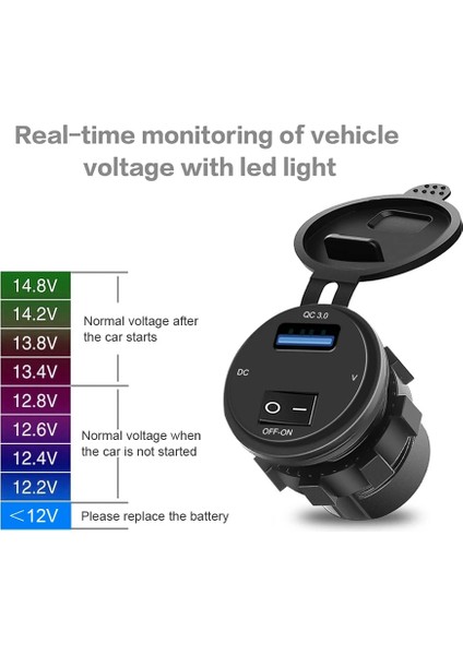 Mavi Stil Kebıdu 18W Telefon Qc 3.0 Araç Şarj Soketi Dijital Ekran Voltmetre Dc USB Şarj Soketi Motosiklet Için On-Off Anahtarı (Yurt Dışından) fiyatları
