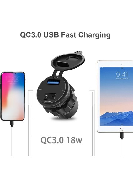 Mavi Stil Kebıdu 18W Telefon Qc 3.0 Araç Şarj Soketi Dijital Ekran Voltmetre Dc USB Şarj Soketi Motosiklet Için On-Off Anahtarı (Yurt Dışından) modelleri