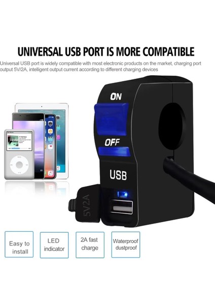 Kırmızı Stil Dc 12V LED Göstergesi Motosiklet Gidon Montaj USB Telefon Şarj Cihazı Anahtarlı Motosiklet Aksesuarları Yedek Parça (Yurt Dışından) indirimleri