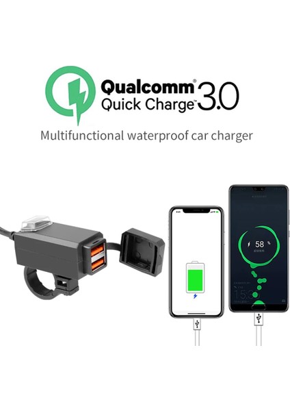 Qc3.0 Stili 12V Qc3.0 USB Motosiklet Şarj Cihazı Su Geçirmez Hızlı Şarj Cihazları Mobil Motokros Aksesuarları Için Çift USB Hızlı Güç Adaptörü Anahtarı (Yurt Dışından)