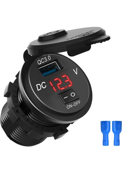 Kırmızı Stil Qc3.0 USB Araç Şarj Soketi LED Dijital Ekran Voltmetre USB Şarj Soketi Araba Motosiklet Atv Için On-Off Anahtarlı (Yurt Dışından)
