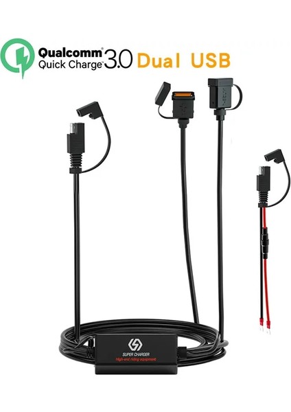 Çift USB Bağlantı Noktası Stili Motosiklet USB Hızlı Şarj Cihazı Sae - USB Adaptörü Hızlı Bağlantı Kesme Fişi Su Geçirmez 36W Qc3.0 Hızlı Şarj 3.0 Dahili Akıllı Çip (Yurt Dışından)