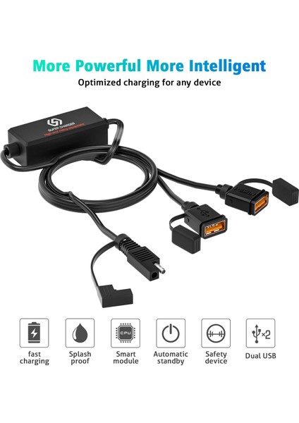 Çift USB Bağlantı Noktası Stili Motosiklet USB Hızlı Şarj Cihazı Sae - USB Adaptörü Hızlı Bağlantı Kesme Fişi Su Geçirmez 36W Qc3.0 Hızlı Şarj 3.0 Dahili Akıllı Çip (Yurt Dışından)
